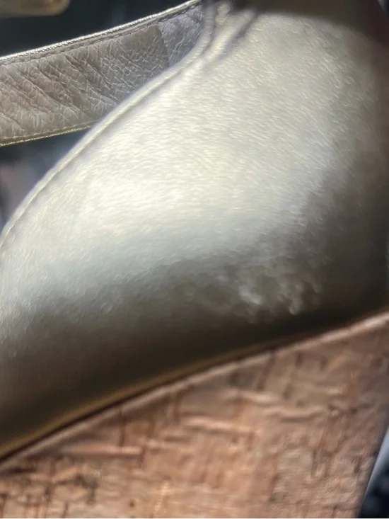 WOMEN MK Michael Kors Arianna Metallic Gold Cork Wedge with Ankle Strap,Size 7.5 - Picture 11 of 12